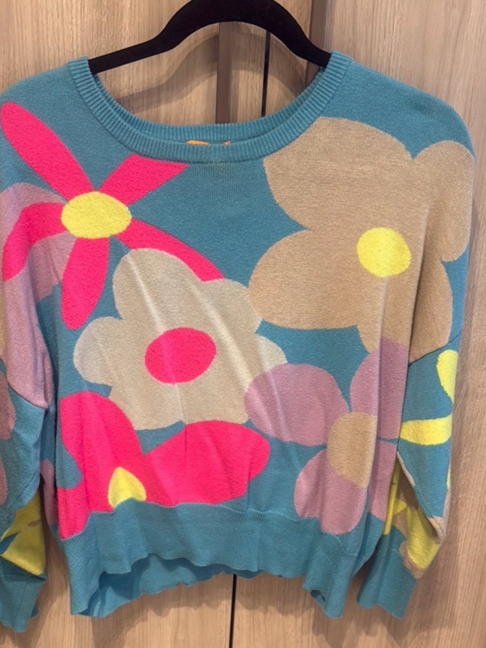 Floral Crewneck Sweater in Teal and Pink